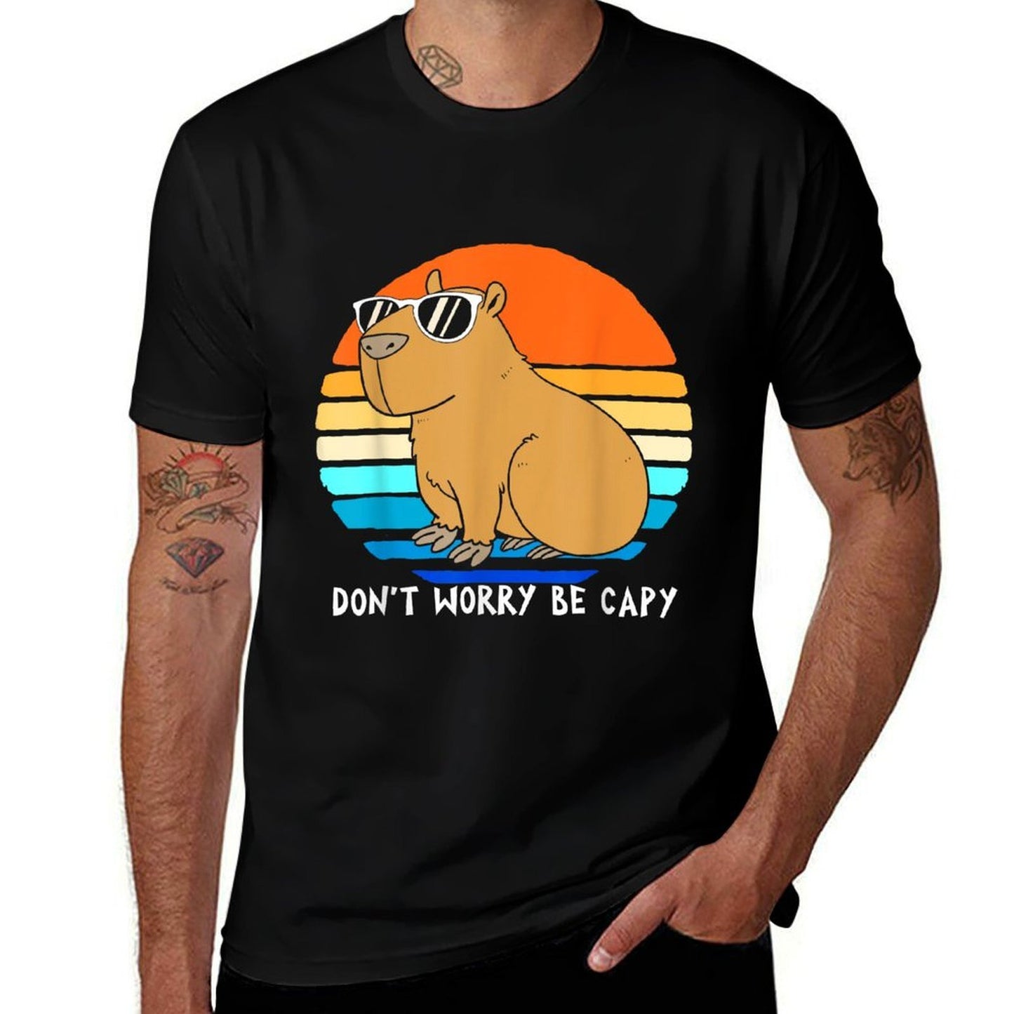 Retro Rodent Funny Capybara Dont Be Worry Be Capy Trendy Pattern T-Shirt