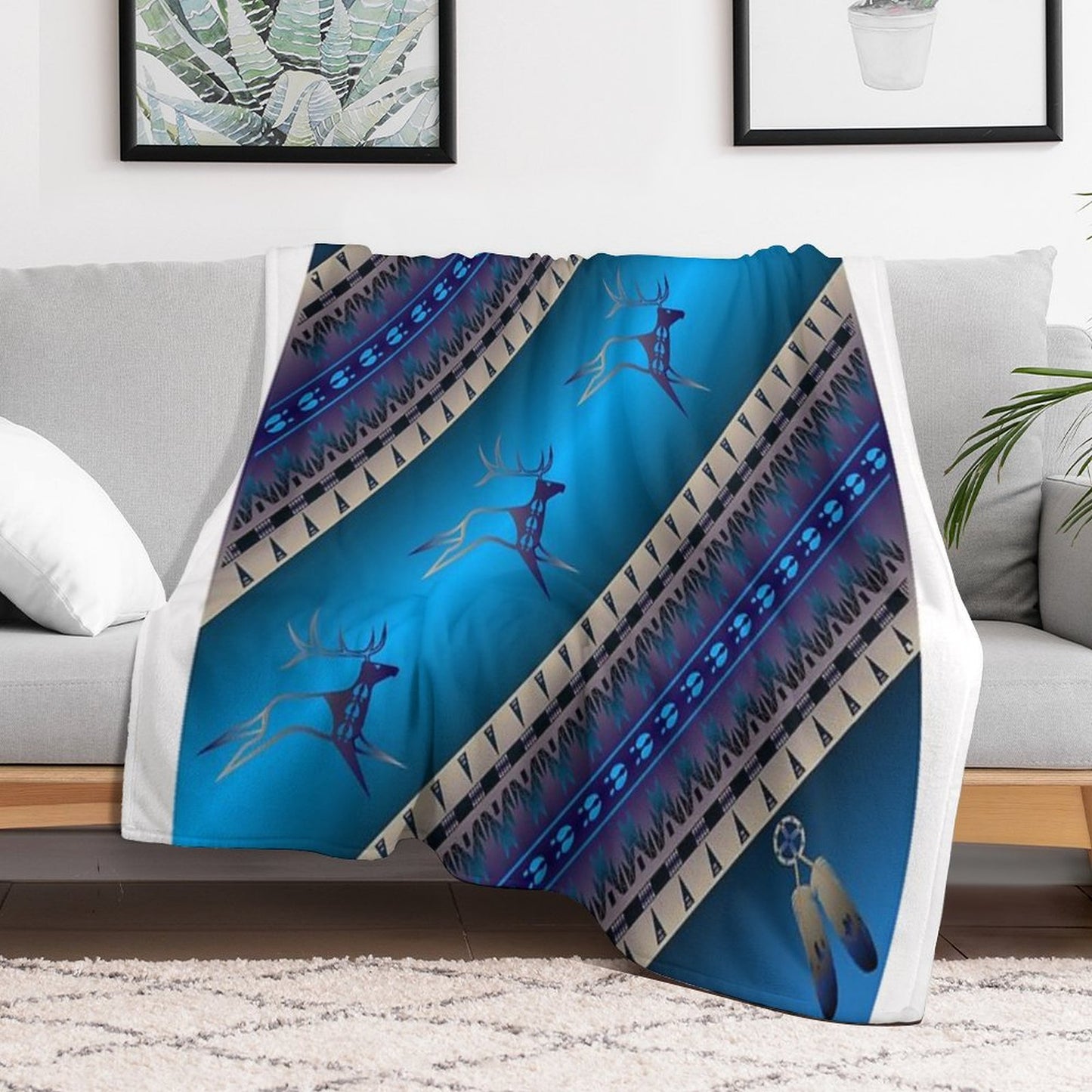 Elk Spirit (Blue) Throw Blanket