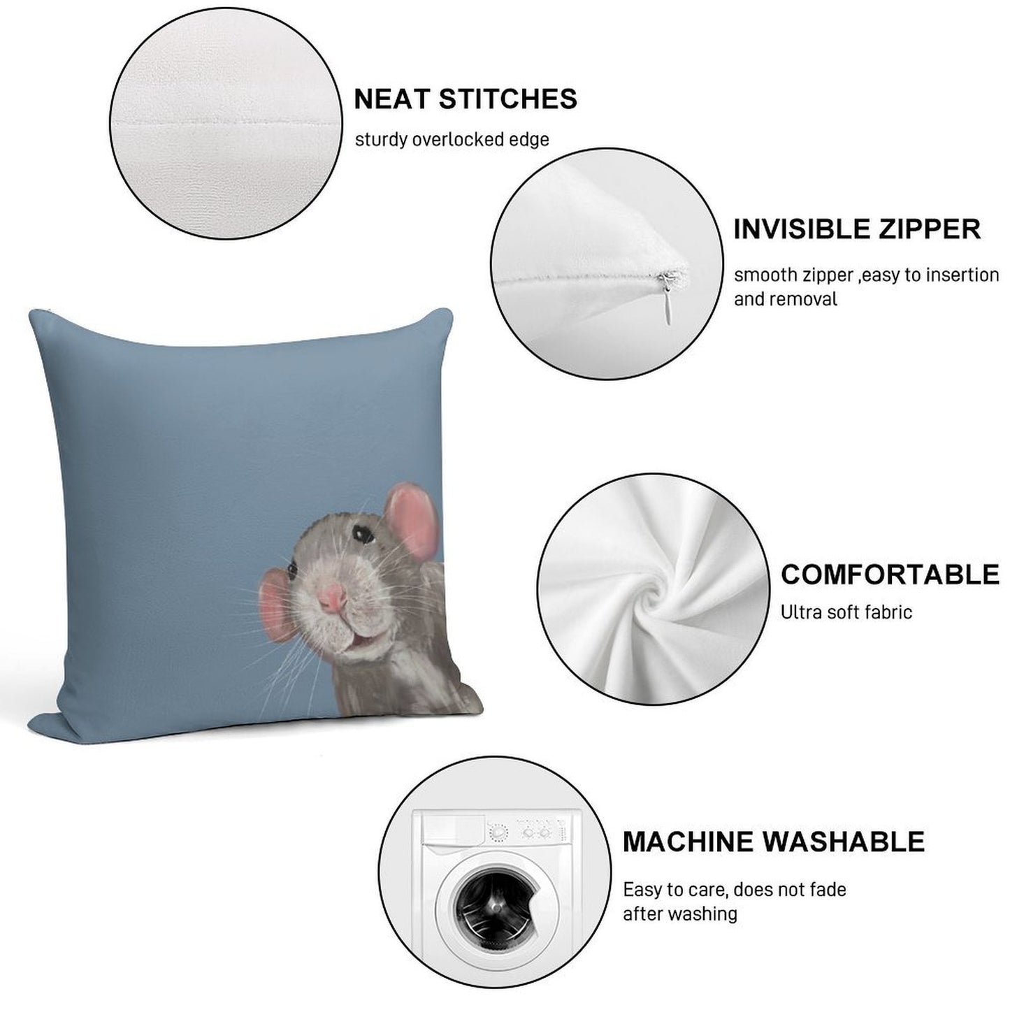 The Peeking Rat Soft Reinforced Edging Throw Pillow