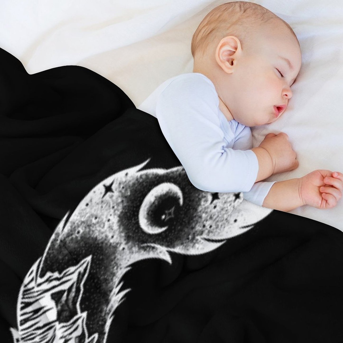 Fox Silhouette with Mountains, Trees & Moon T-Shirt Throw Blanket