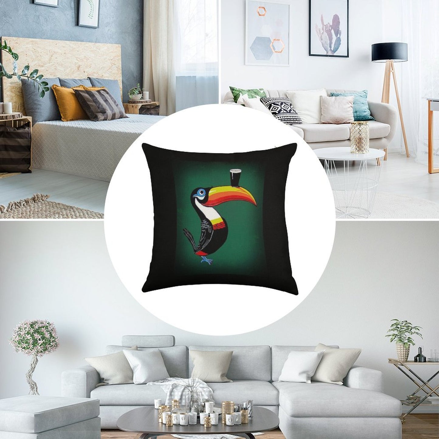 Toucan Linen Throw Pillow Cover