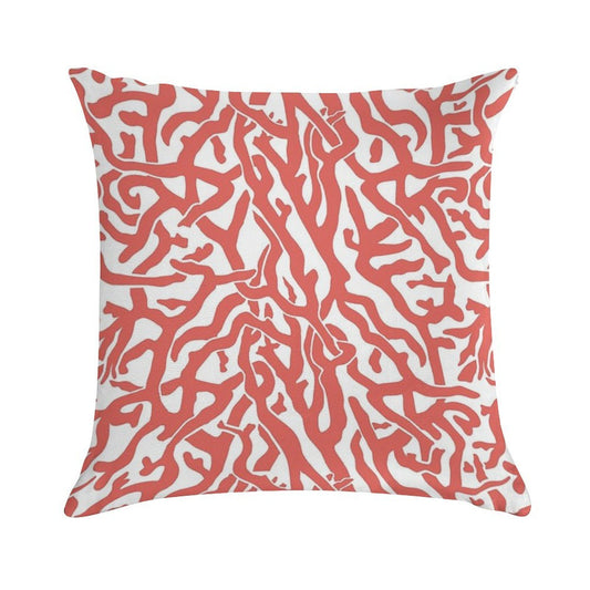 Coral Reef Pattern  Reddish Coral White Coastal Beach House Soft Washable Throw Pillow