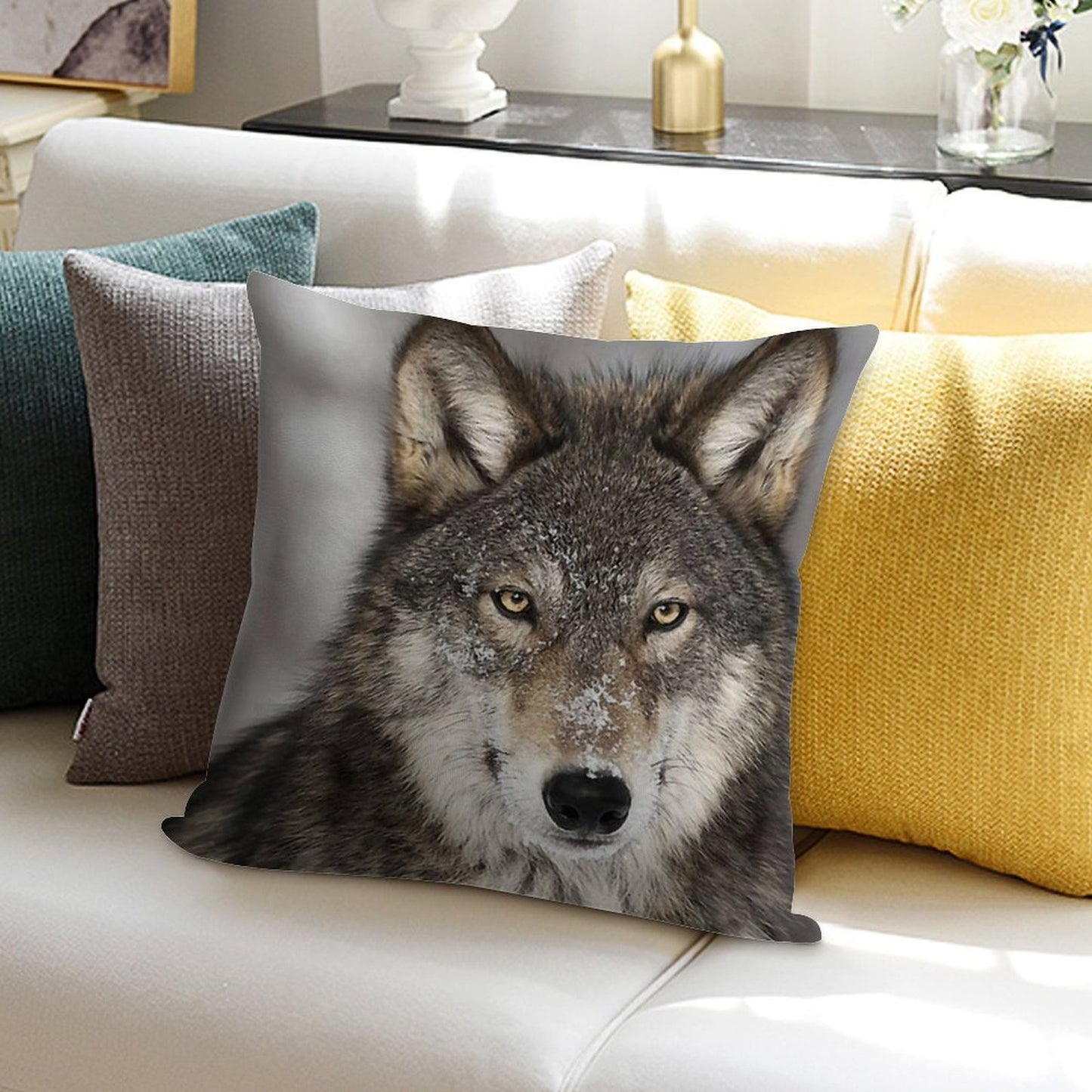 Animal Print - Wolf by Aariv Soft Multiple Sizes Throw Pillow