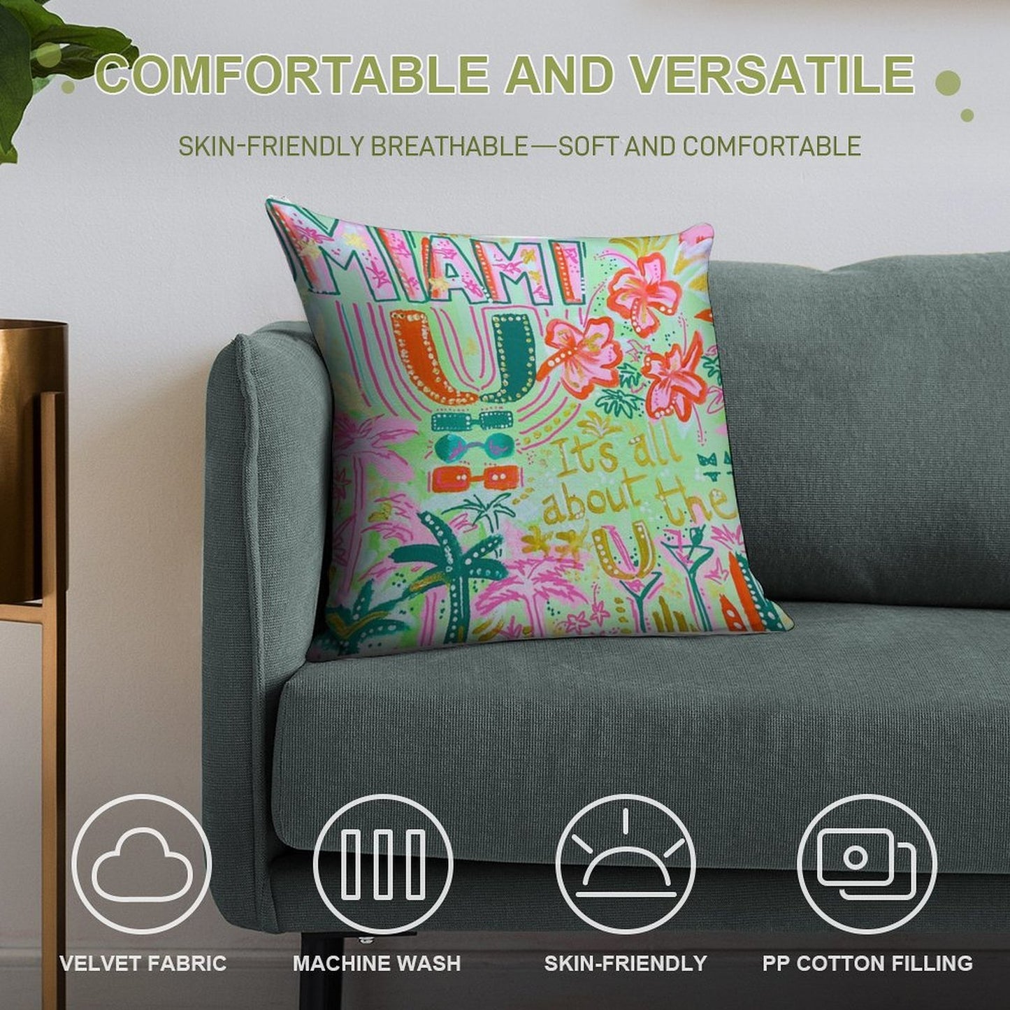 Miami Collage Soft Decorative Cover Throw Pillow
