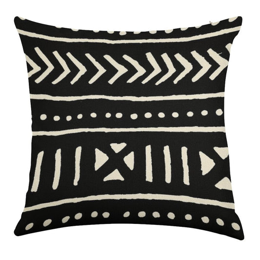 African Mud Cloth Black And White Linen Throw Pillow Cover