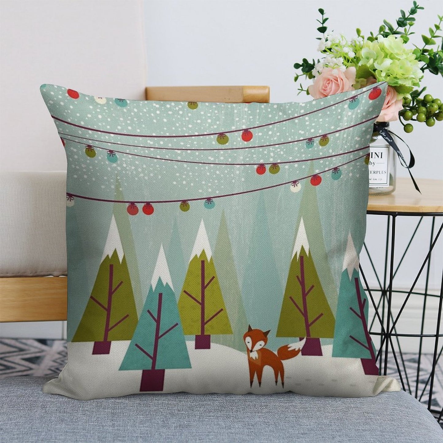 Winter Linen Throw Pillow Cover