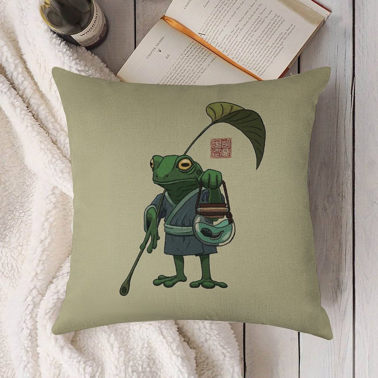 A Frog And His Son Linen Throw Pillow Cover