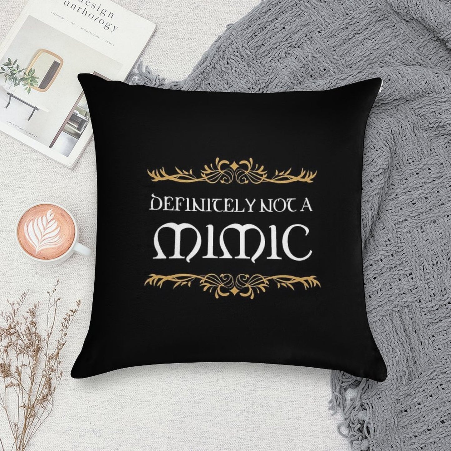 Definitely Not A Mimic Tabletop RPG Addict Soft Easy Maintenance Throw Pillow