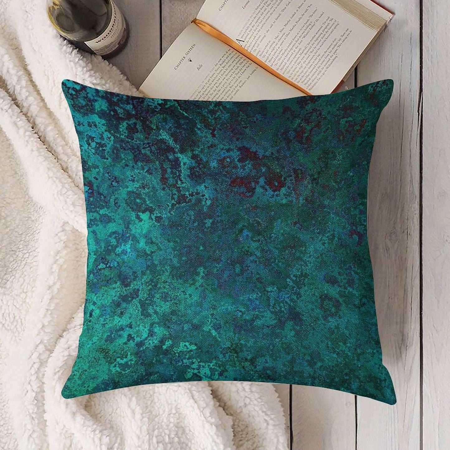 Shimmering Ocean Blue Linen Throw Pillow Cover