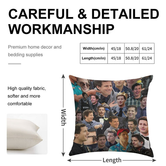 Jake Peralta Collage Linen Throw Pillow Cover
