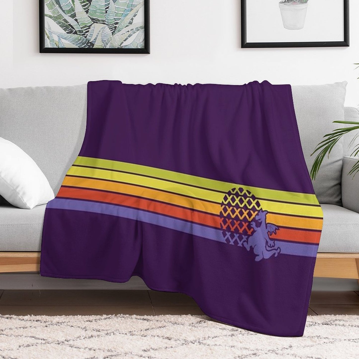 Retro Dragon Stripes Throw Blanket