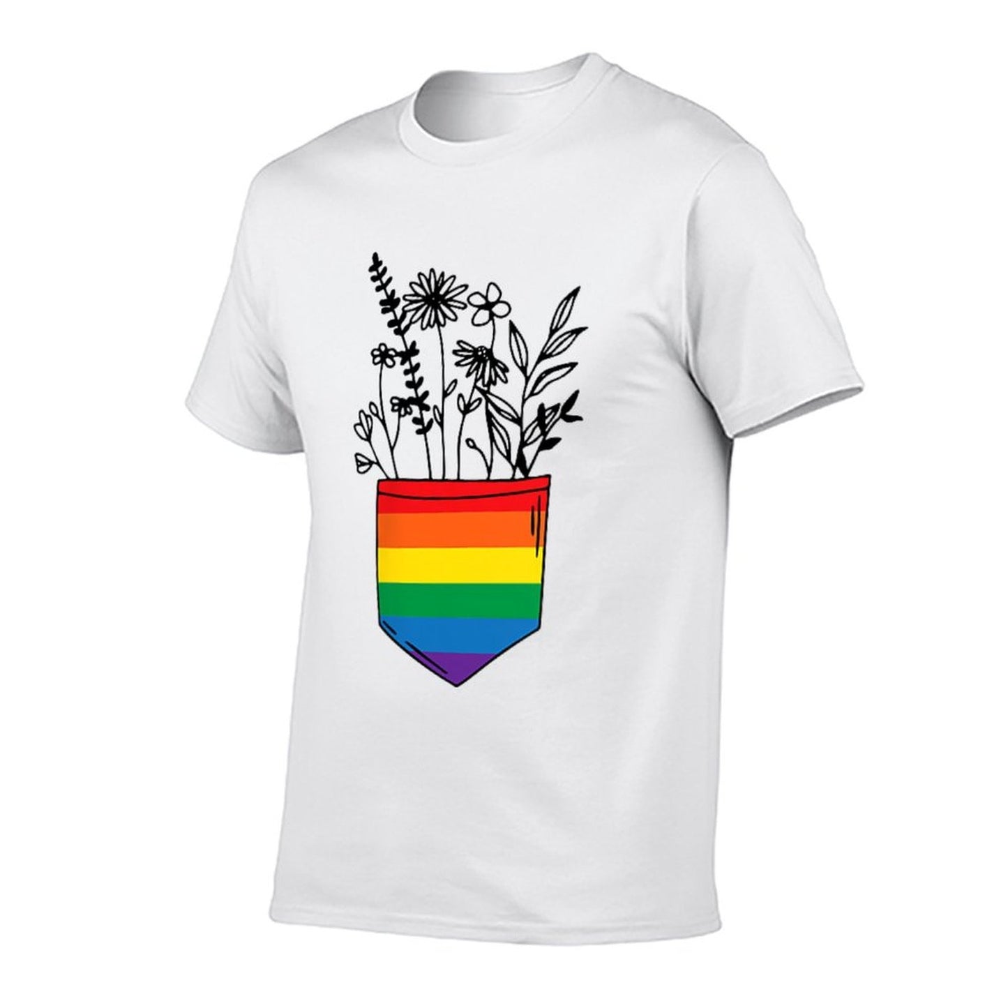 Pocket Flowers Rainbow LGBTQ Pride Month Gay Lesbian Oversized Silhouette T-Shirt
