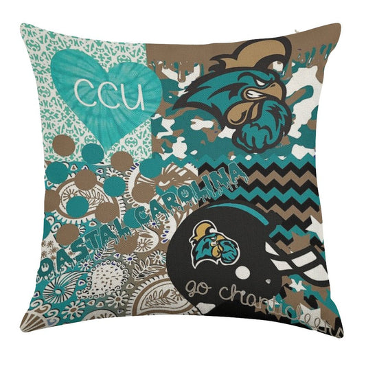 Coastal Carolina University Collage Linen Throw Pillow Cover