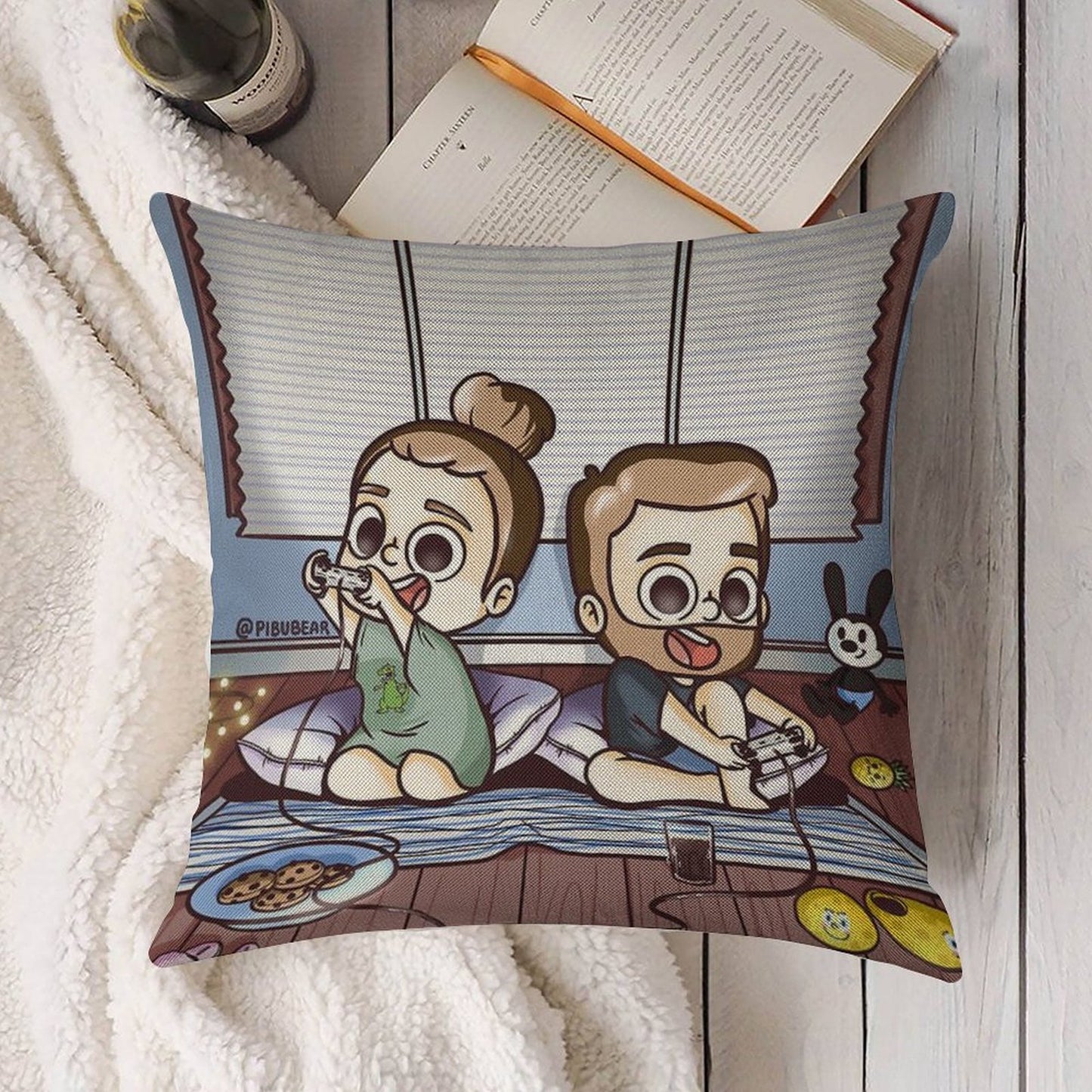 Let's Play Together - Pibubear Linen Throw Pillow Cover