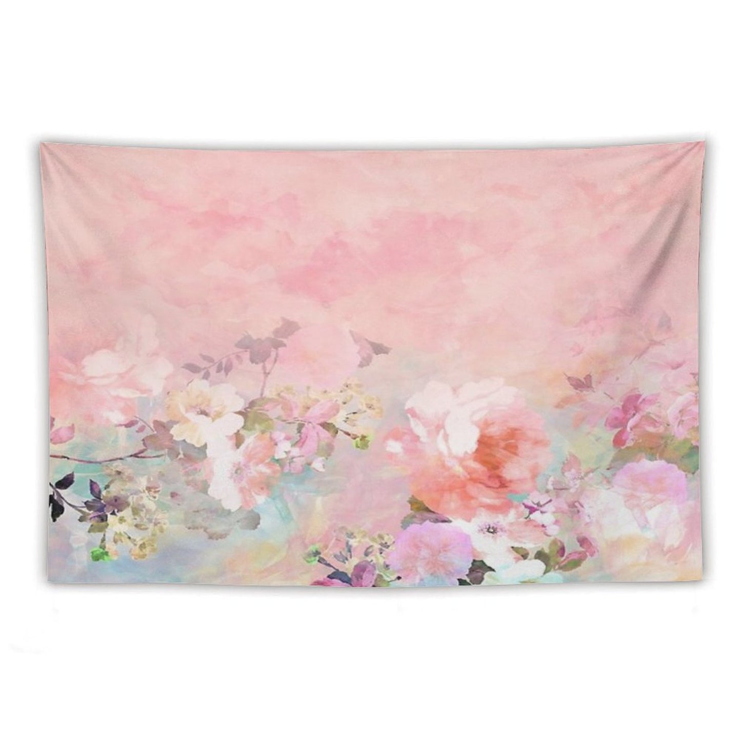 Pastel Blush Watercolor Ombre Floral Watercolor Tapestry