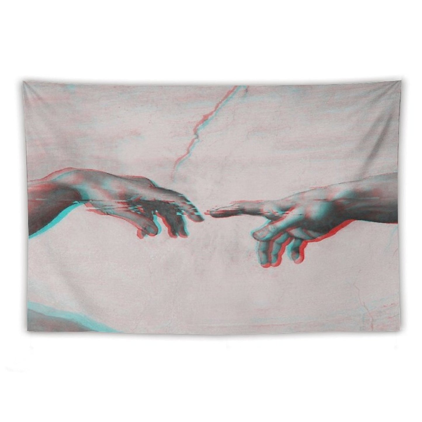 The Creation of Adam in GLITCH - Wall Tapestries Sistine Chapel Near-touching Hands of God And Adam Red Colorized Tapestry