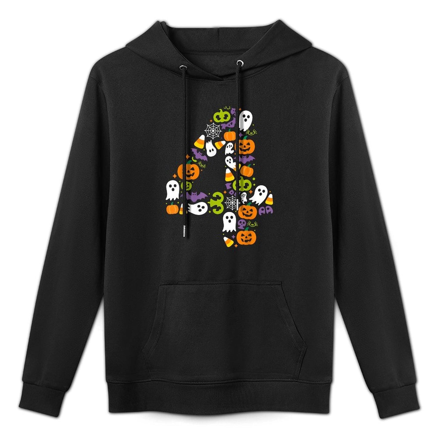 Halloween Birthday Number Four Pumpkin Ghost Kids Breathable Fabric Hoodie