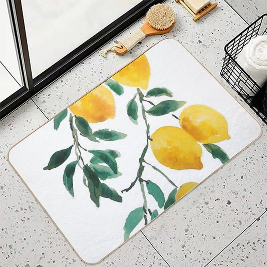 Hand Painted Yellow Lemon Watercolor Bath Mat