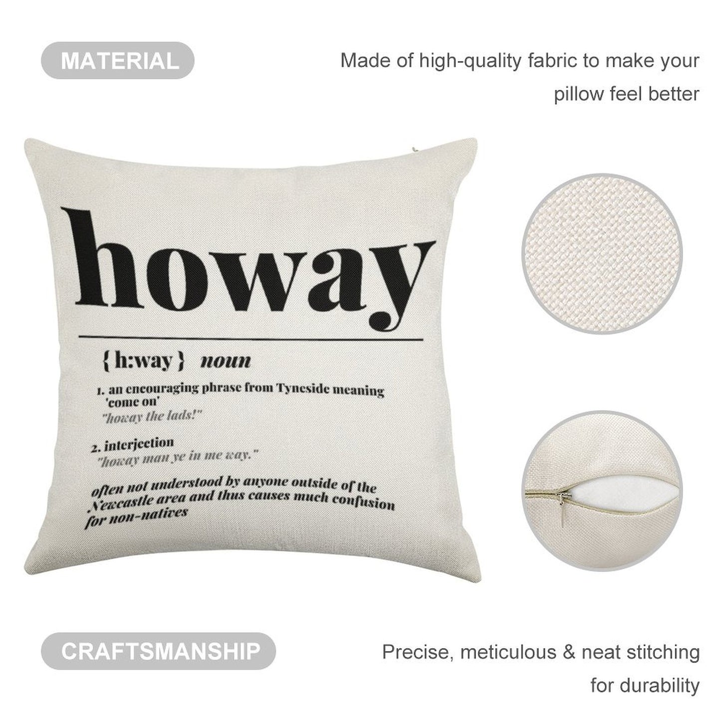 Howay Newcastle City Definition Print Linen Throw Pillow Cover