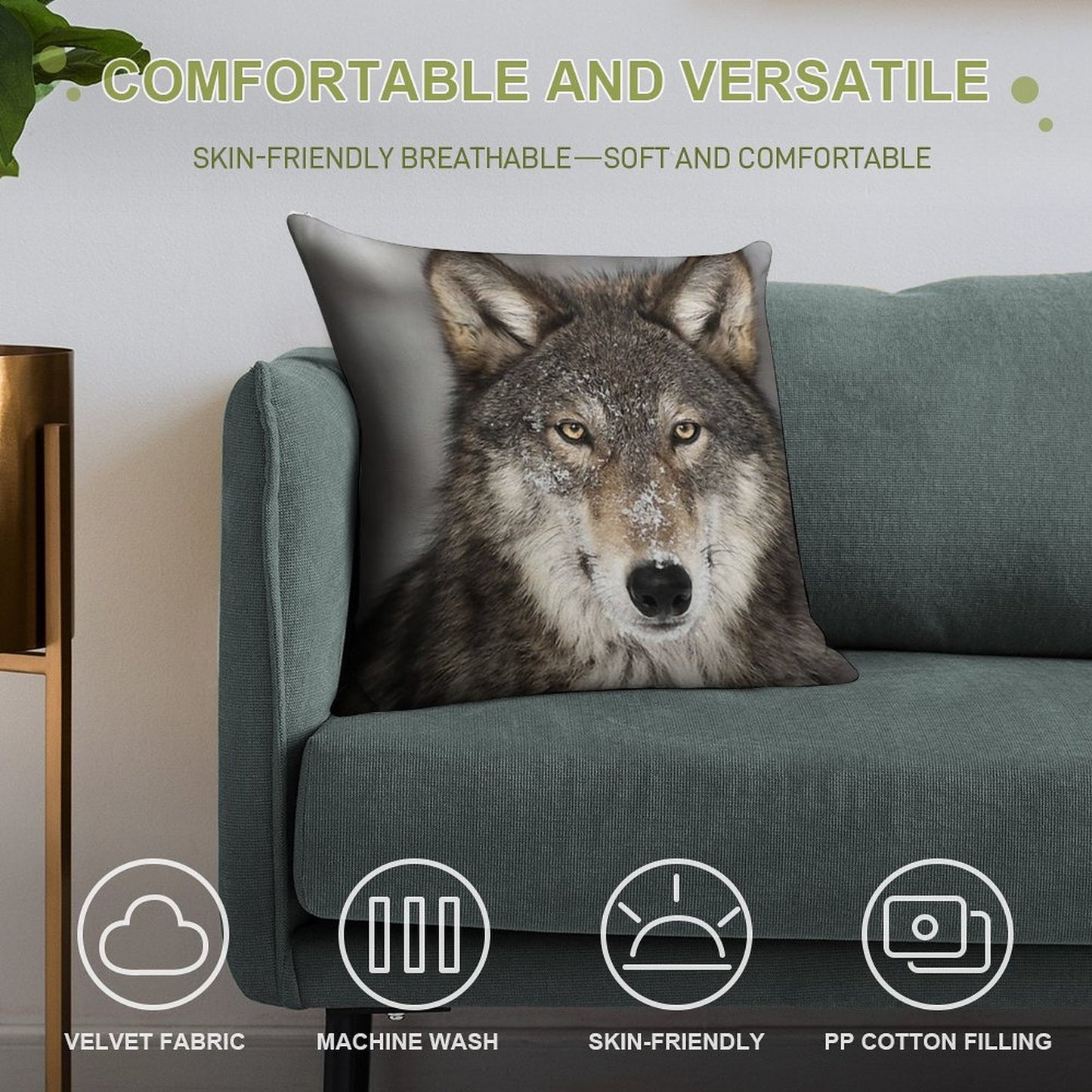 Animal Print - Wolf by Aariv Soft Multiple Sizes Throw Pillow