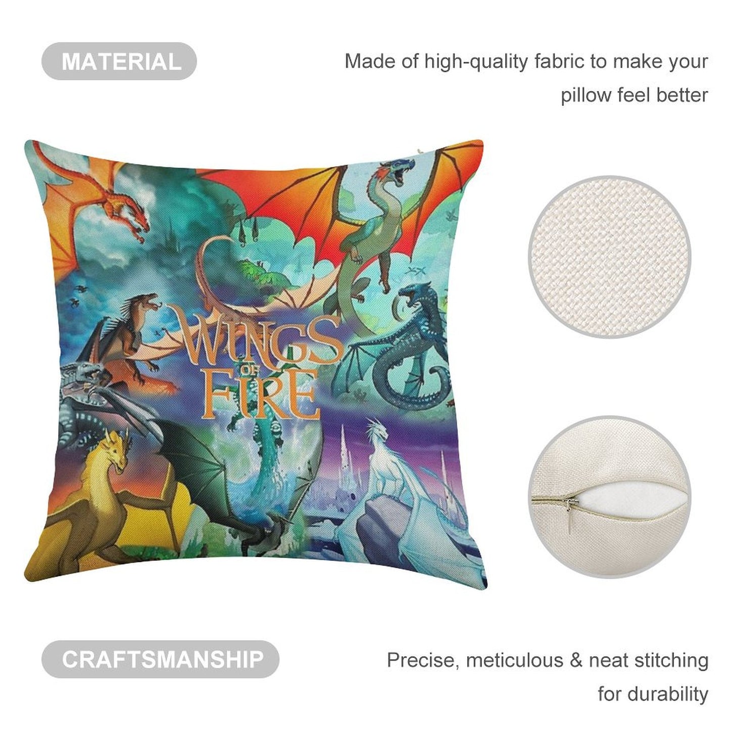 Wings of Fire All Dragon Series Linen Throw Pillow Cover