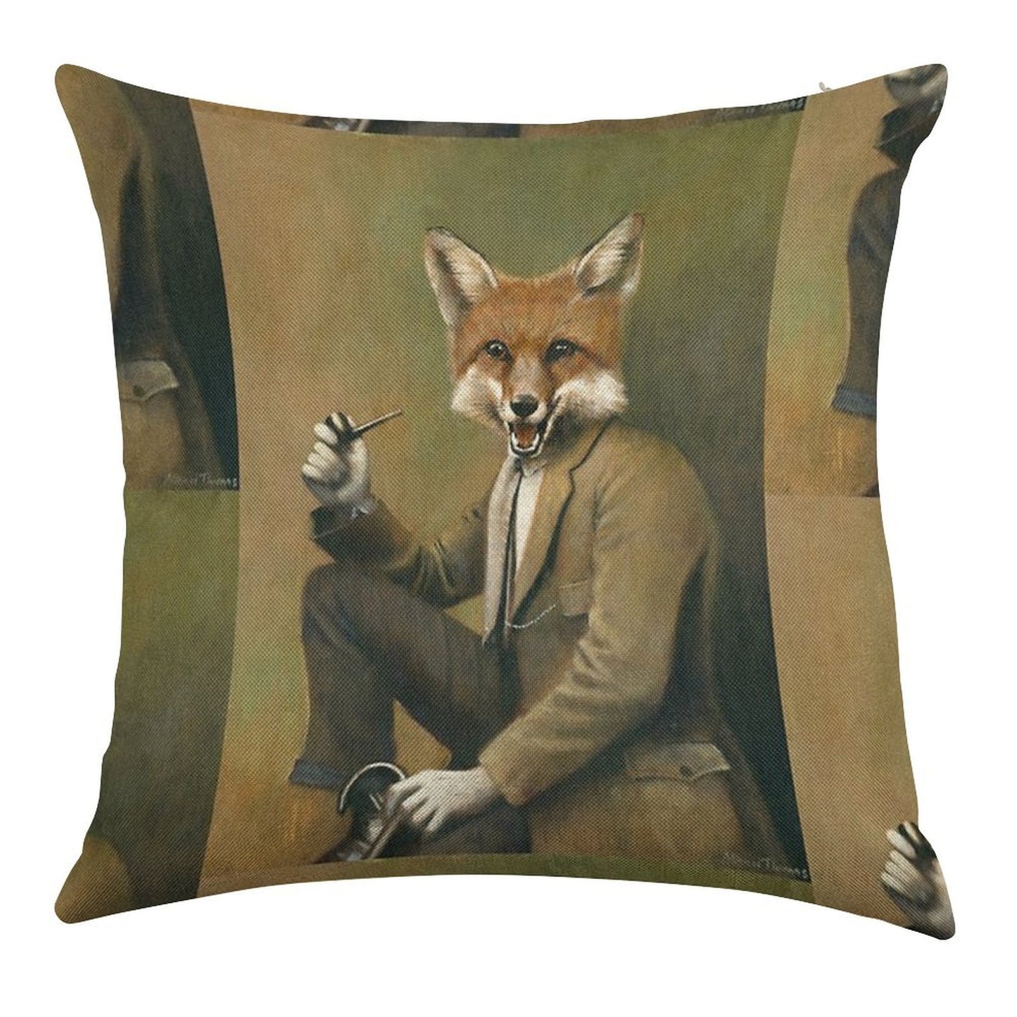Vintage Mr Fox Linen Throw Pillow Cover