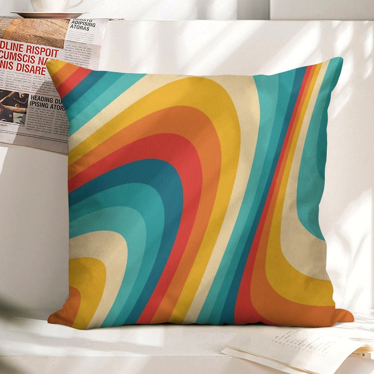 70s Retro Aesthetic Linen Throw Pillow Cover