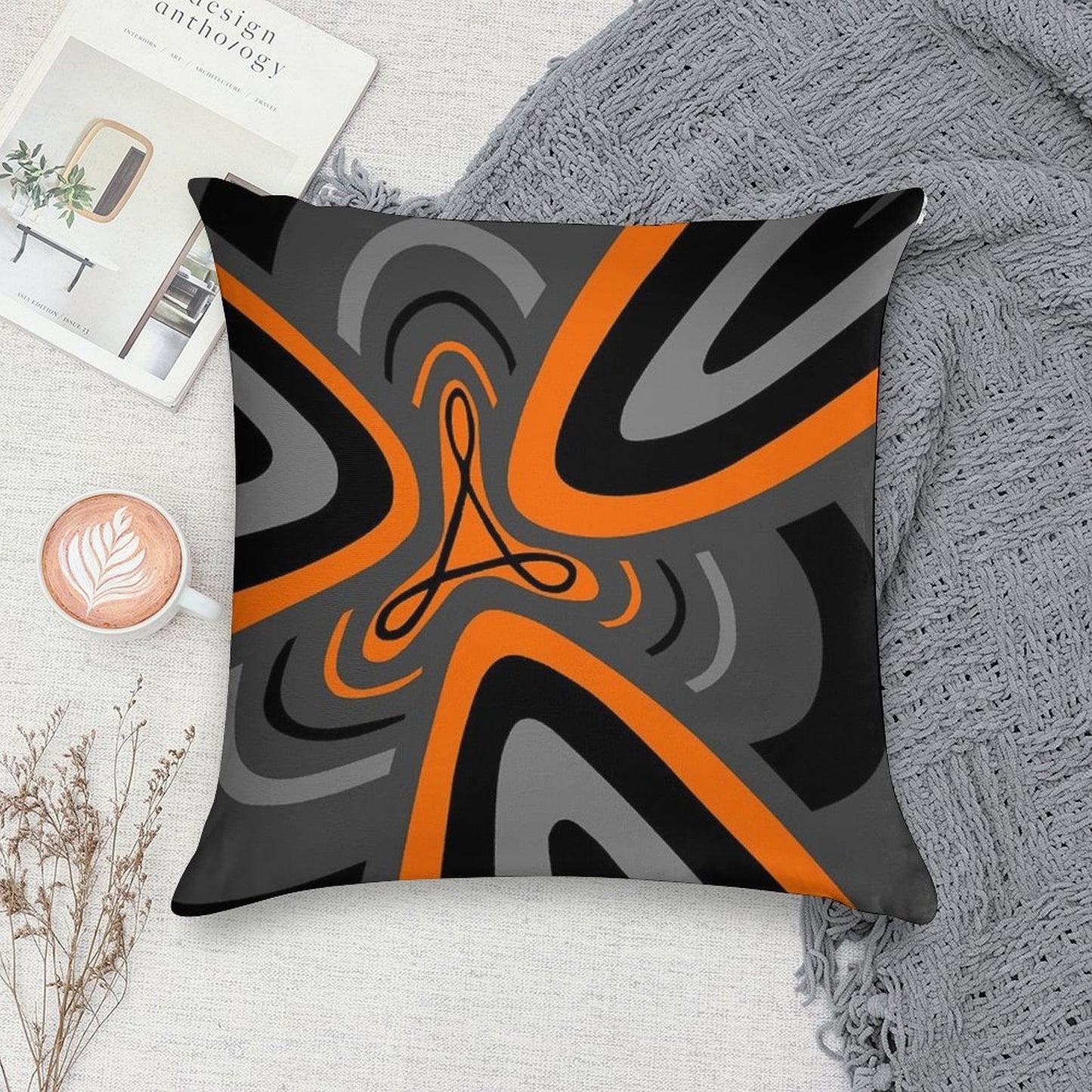 Hail Adobe - Orange, Grey, And Black Soft Bedroom Essential Throw Pillow