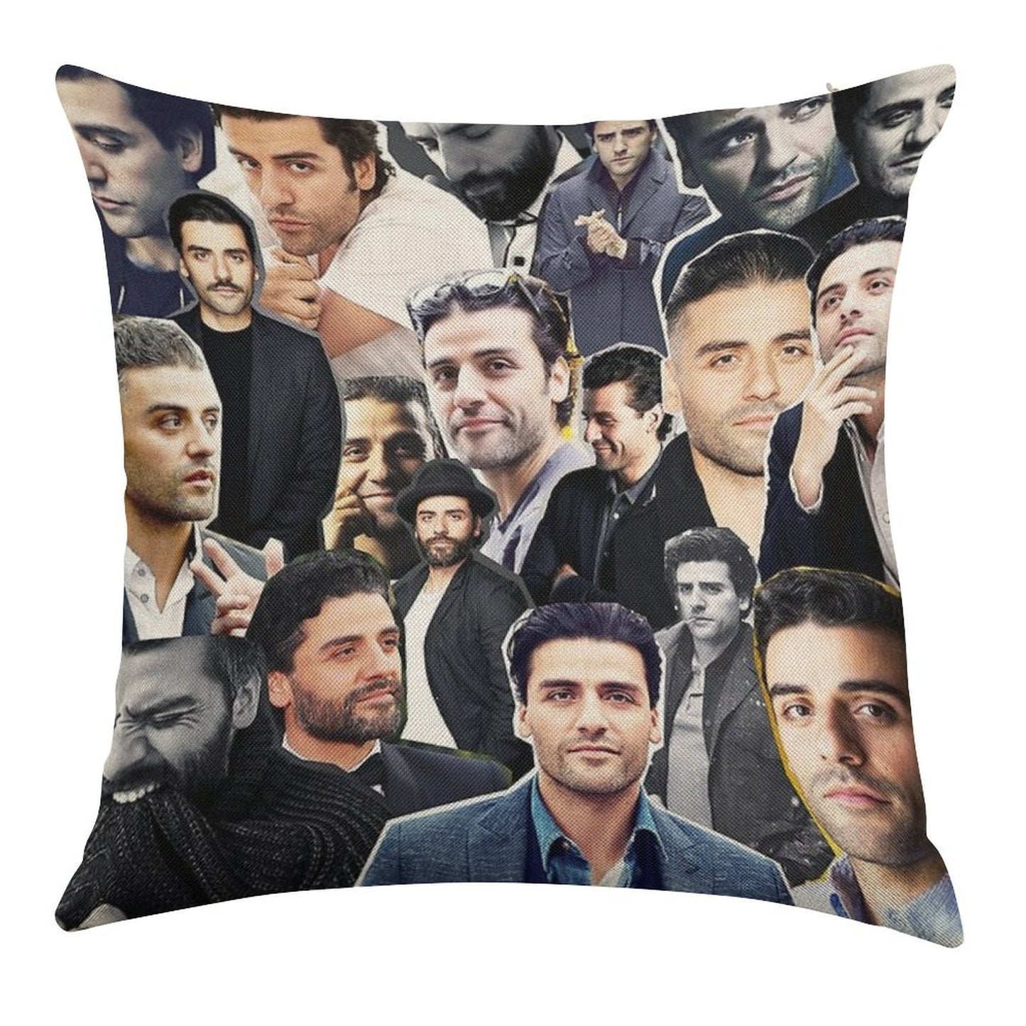 Oscar Isaac Collage Linen Throw Pillow Cover