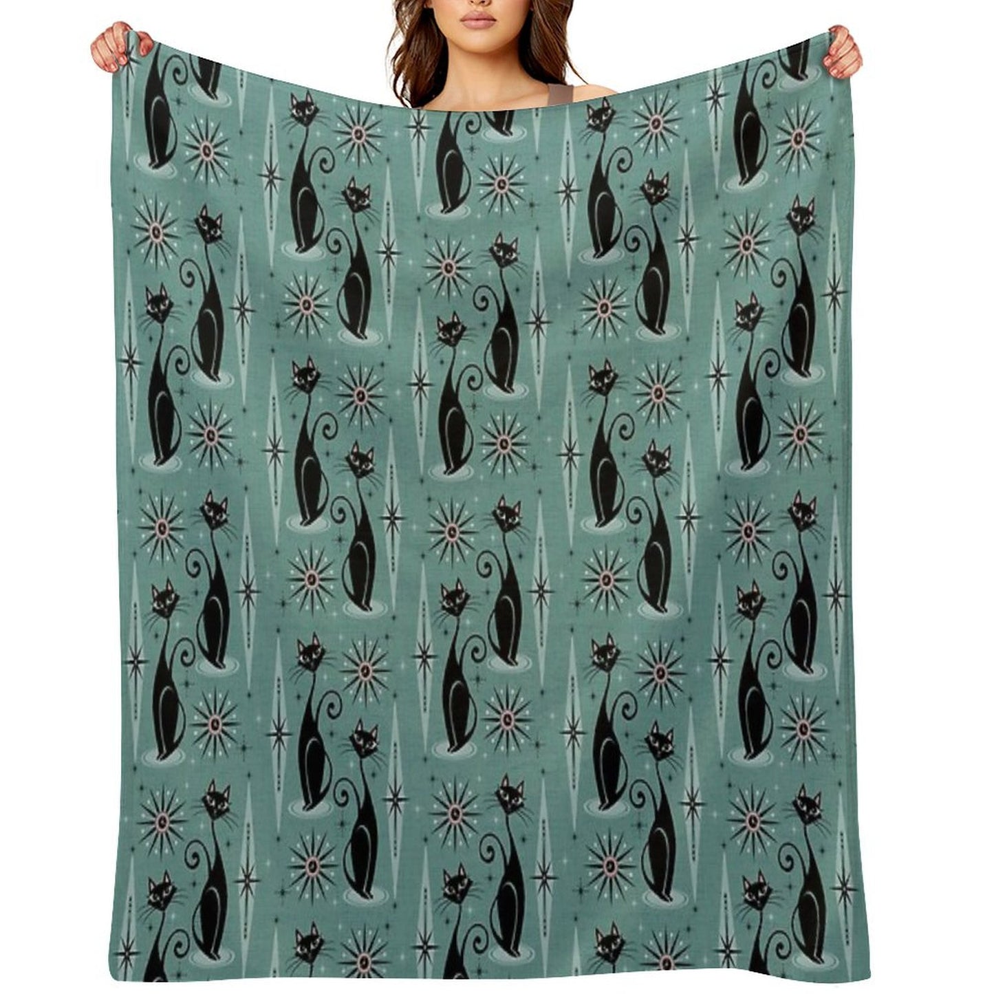 Mid Century Cats And Clocks III Throw Blanket