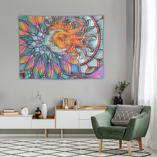 Trippy Sun And Moon Mandala Tapestry