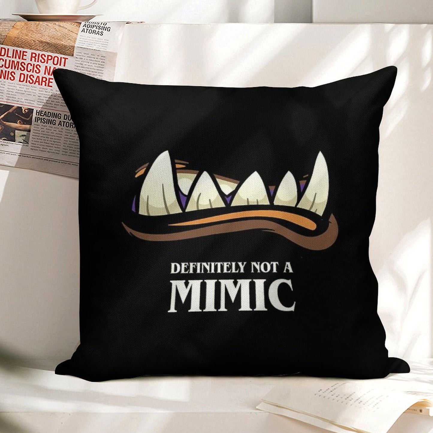 Definitely Not A Mimic Tabletop RPG Gaming Linen Throw Pillow Cover