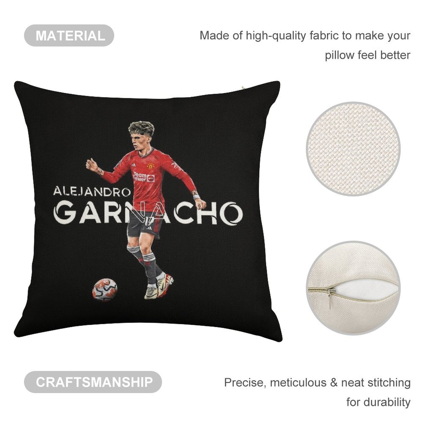 Alejandro Garnacho - Man United Linen Throw Pillow Cover