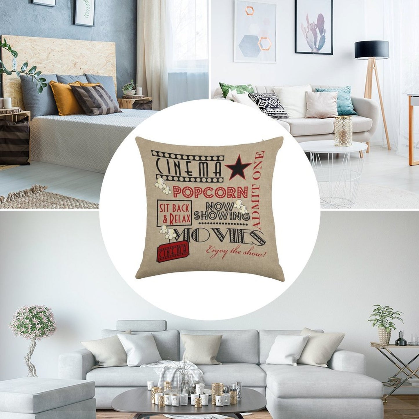 Movie Theater Cinema Admit One Ticket Pillow-Red Linen Throw Pillow Cover