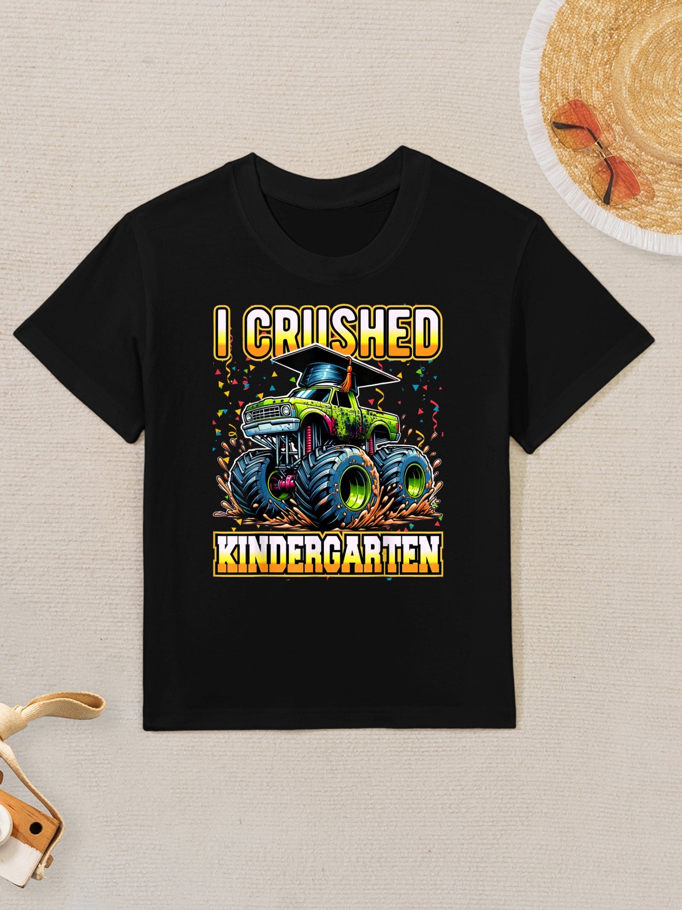 Graduation Kindergarten Monster Truck Boys I Crushed Grad Kids T-Shirt