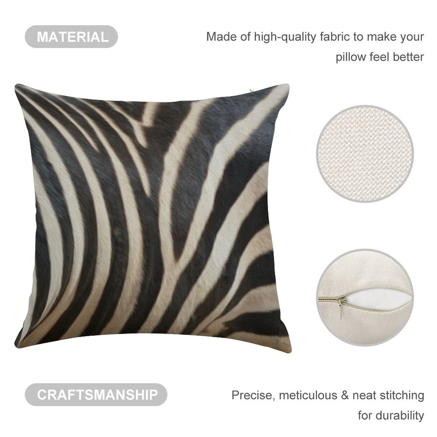 Zebra Linen Throw Pillow Cover