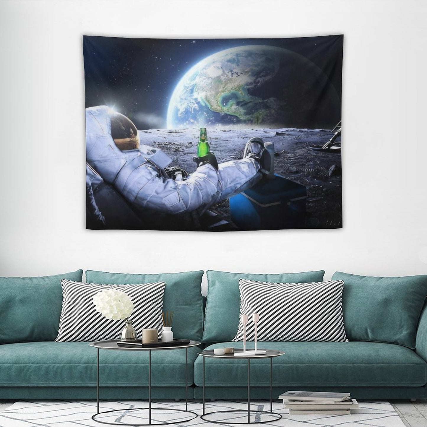 Astronaut on The Moon with Beer Tapestry