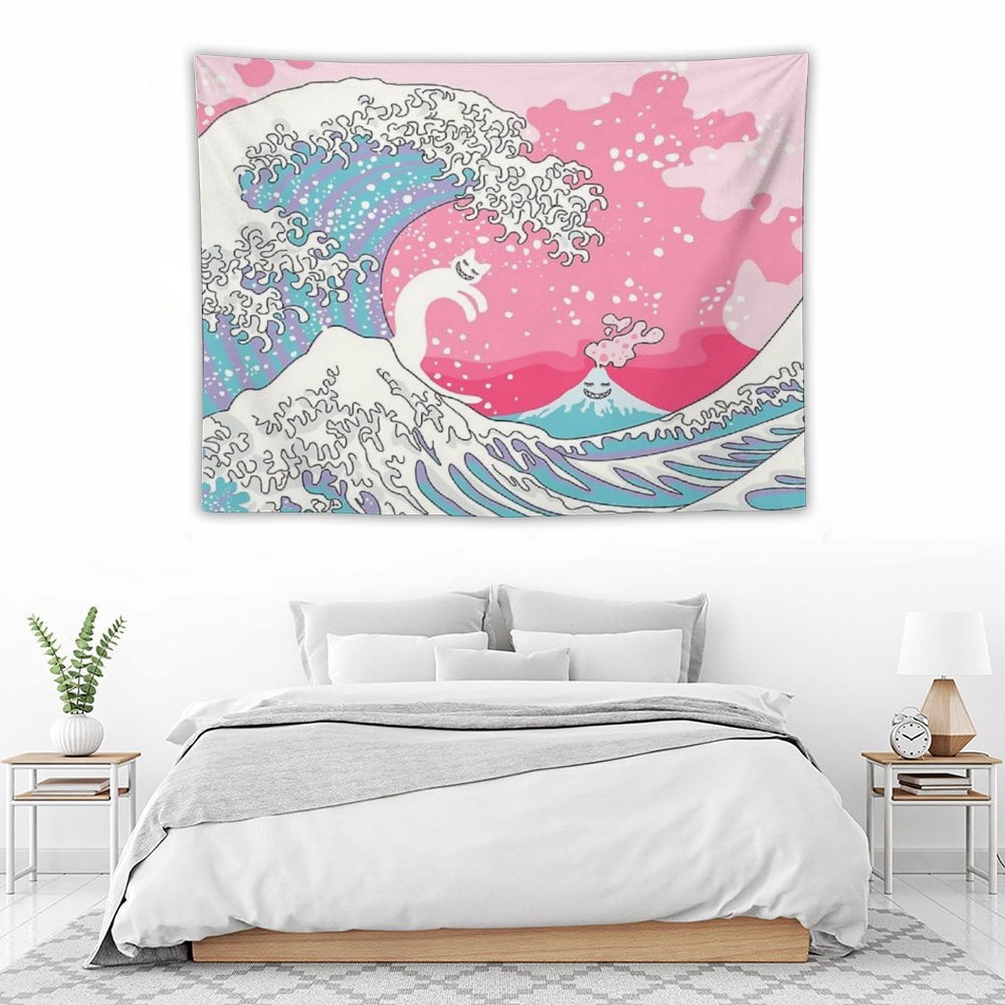 Psychodelic Bubblegum Kunagawa Surfer Cat Tapestry