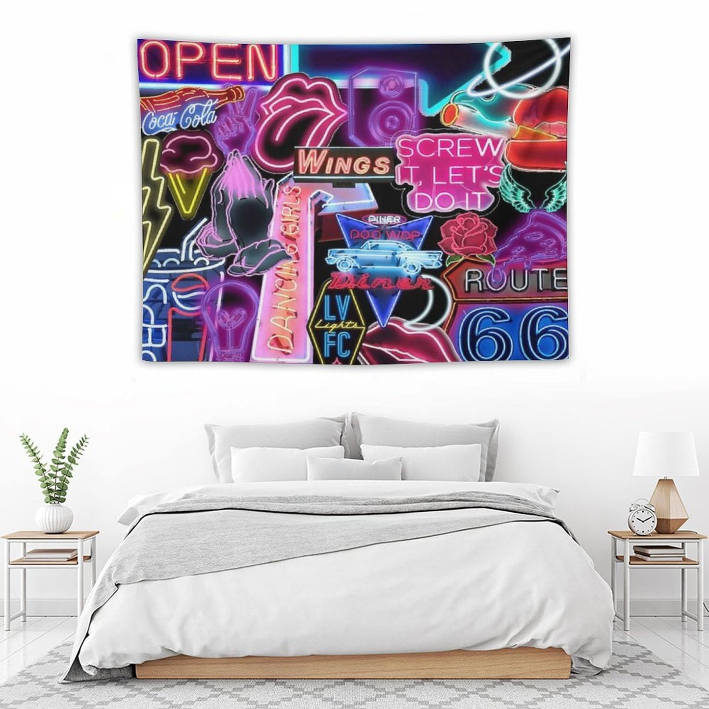 Neon Sign Collage Tapestry