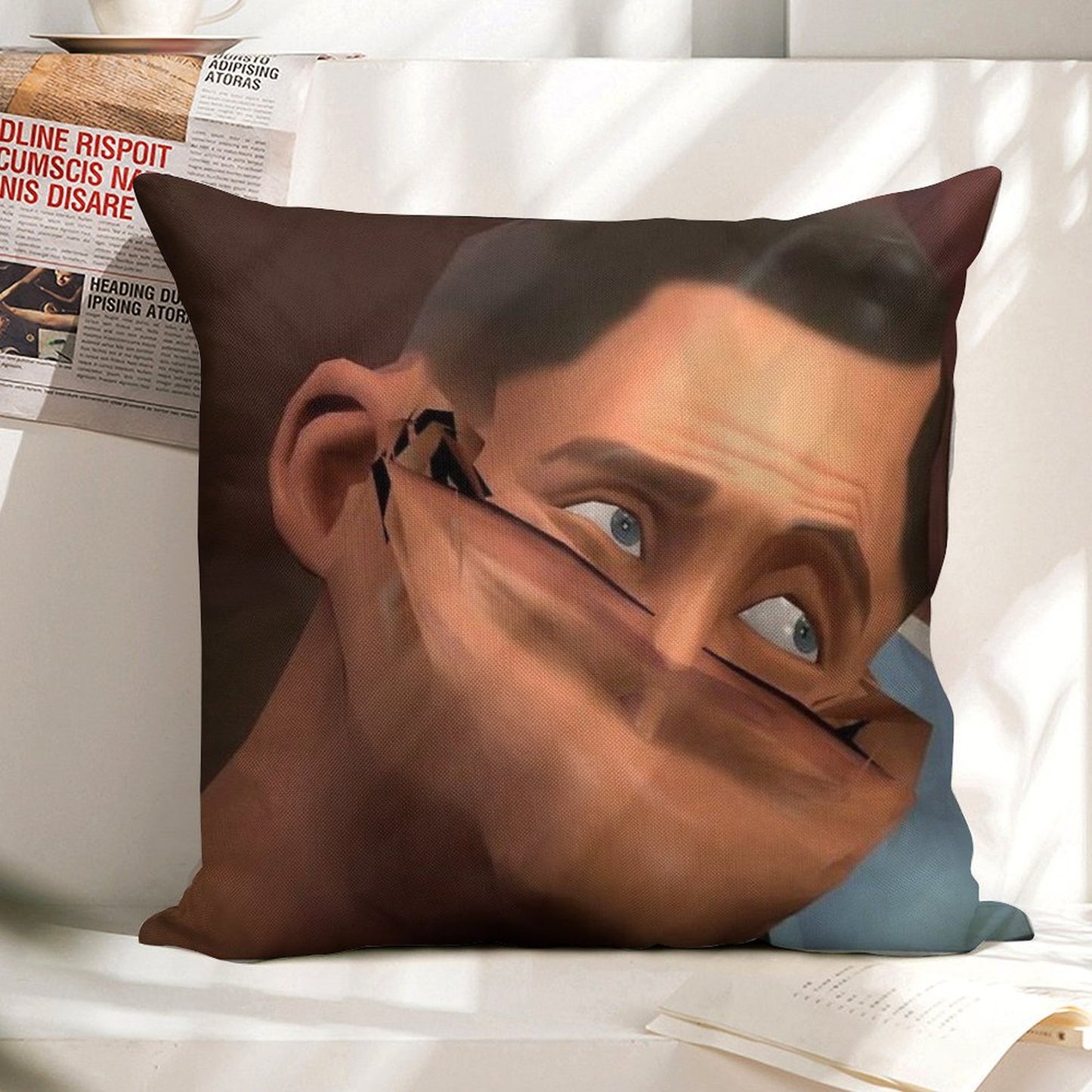 Team Fortress 2 TF2 Scout Face Linen Throw Pillow Cover