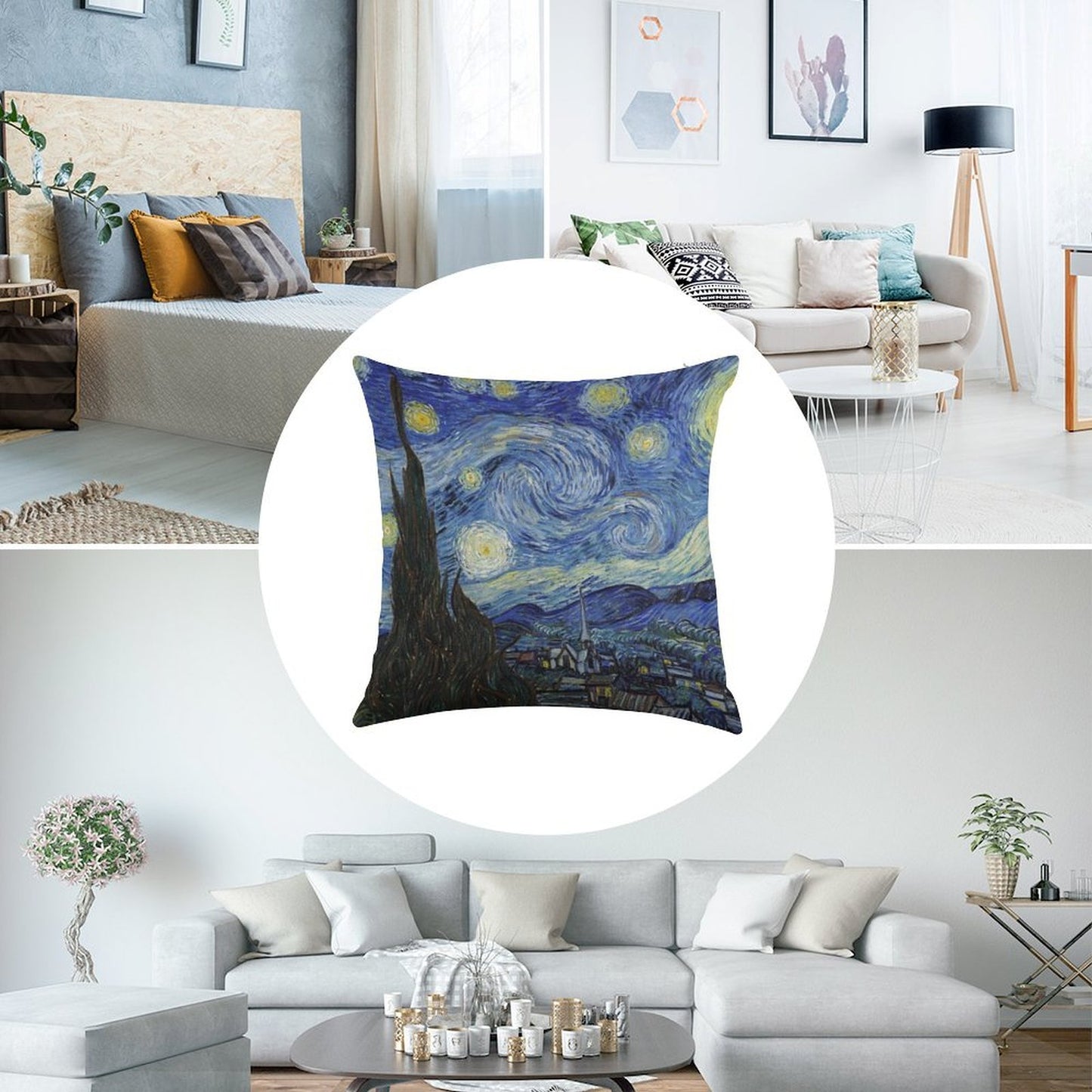 Starry Night - Vincent Van Gogh Linen Throw Pillow Cover