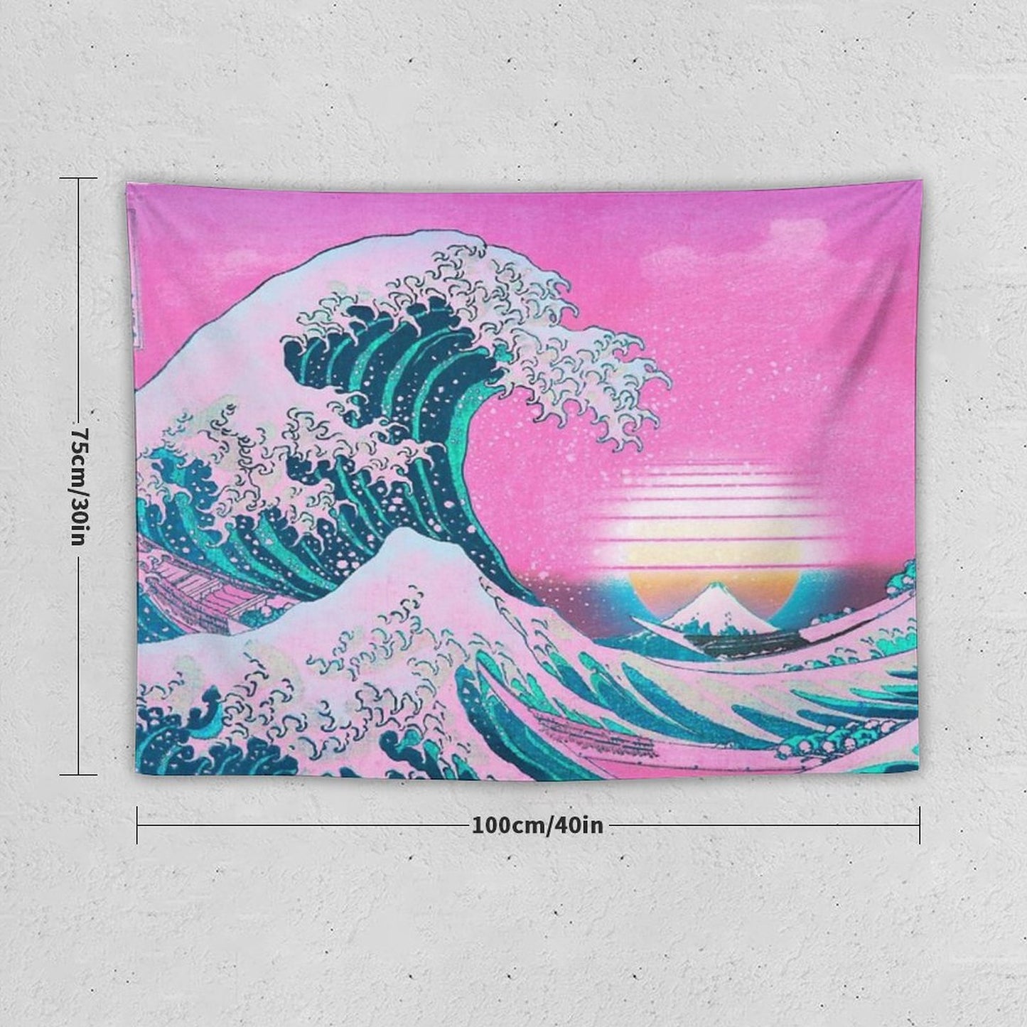 Vaporwave Aesthetic Great Wave Off Kanagawa Retro Sunset Tapestry