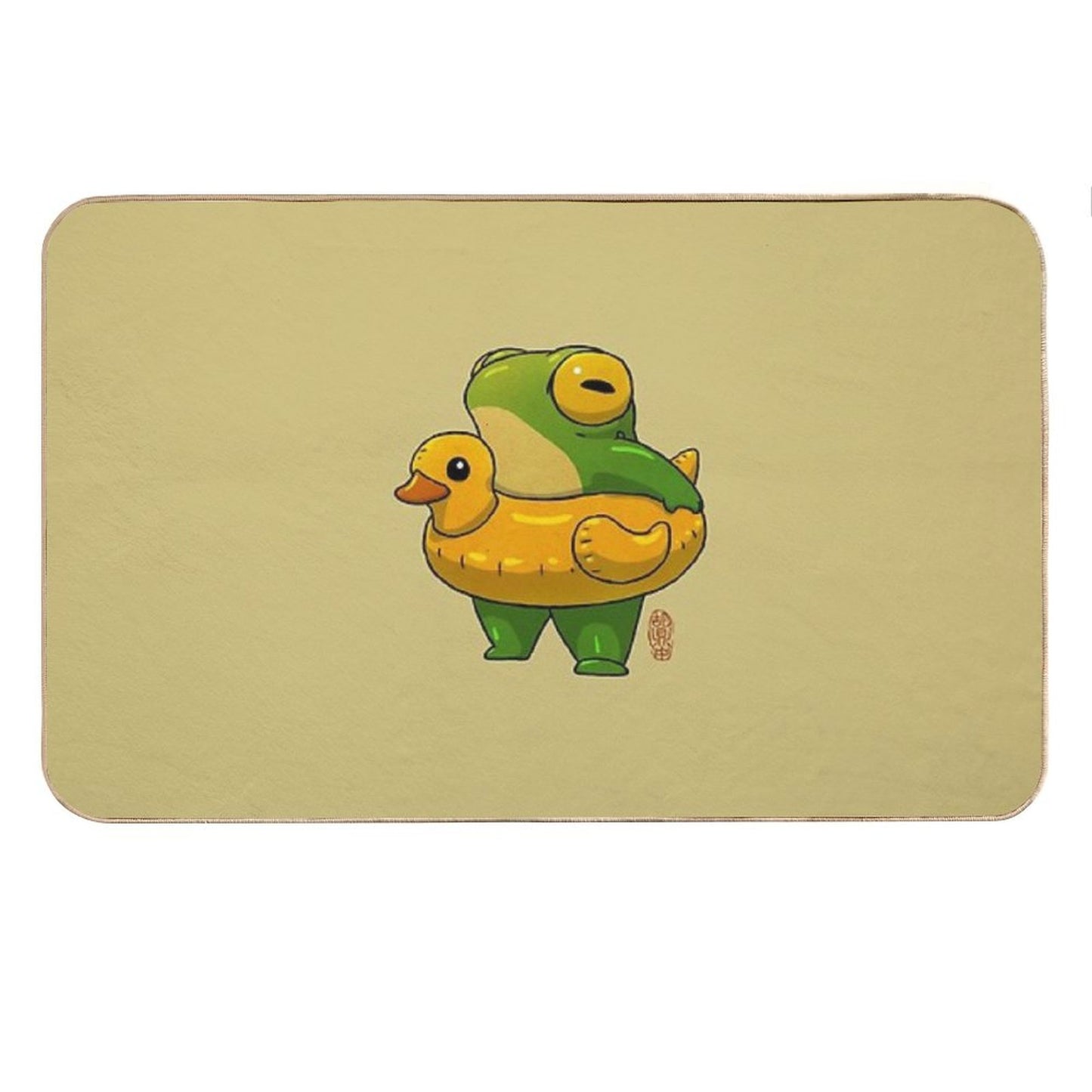 Cute Summer Time Ducky Frog Swimming Pool Floatie Artwork Asian Style Bath Mat