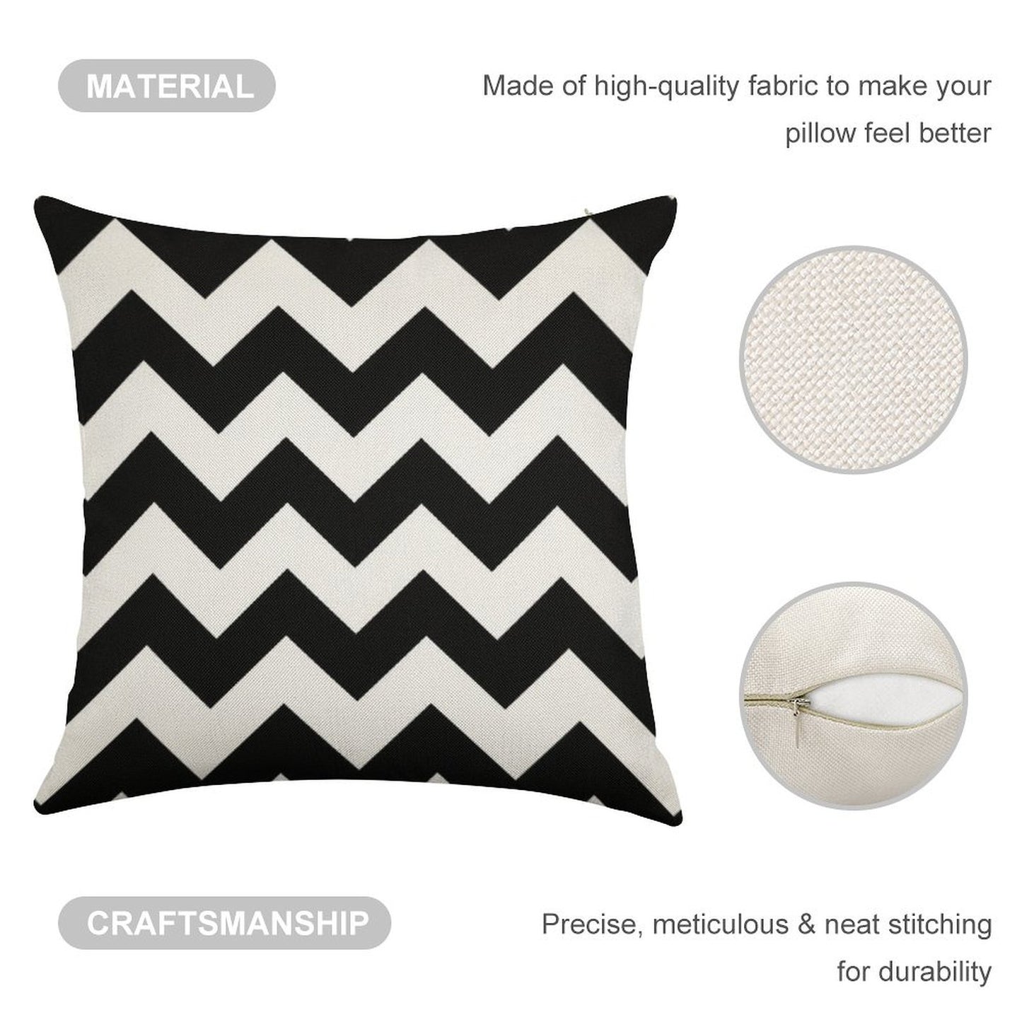 Black And White Chevron Stripes Linen Throw Pillow Cover