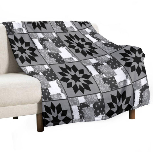 Black And White Quilted Granny Squares Quilt Throw Blanket