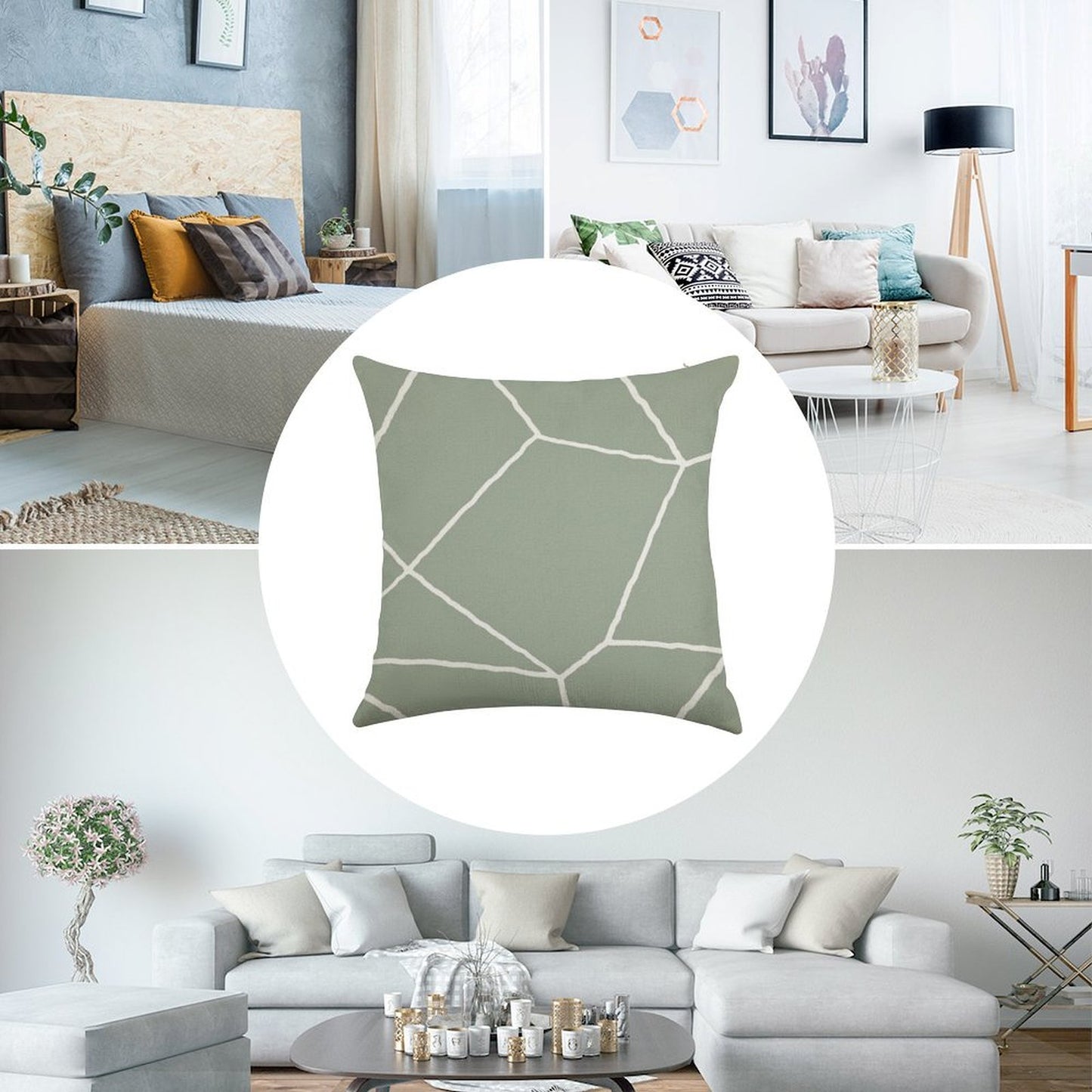 Geometric Sage Green Throw Pillow Linen Throw Pillow Cover
