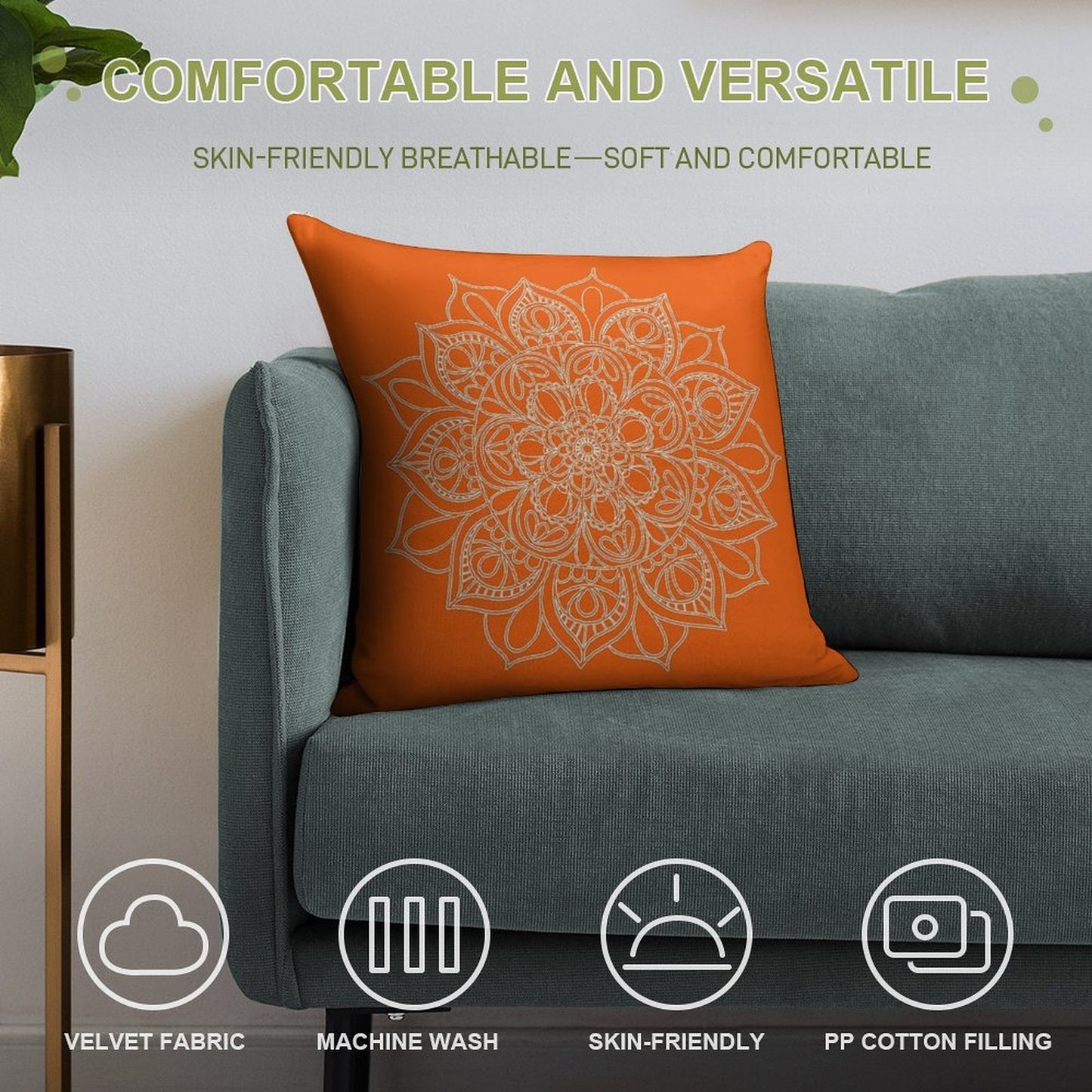 Orange Mandala Soft Multiple Sizes Throw Pillow