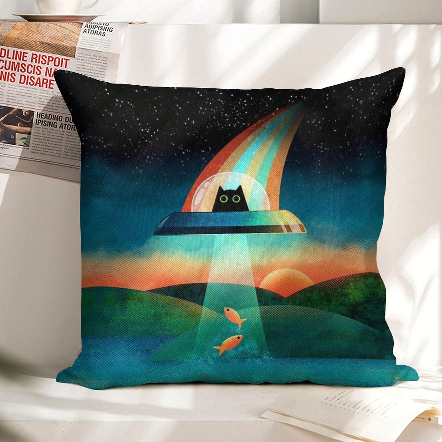 The Purrfect Alien Linen Throw Pillow Cover