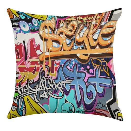 Graffiti Linen Throw Pillow Cover
