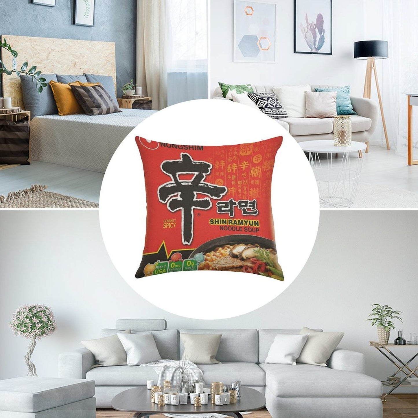 Nongshim Shin Ramyun (Spicy) Linen Throw Pillow Cover